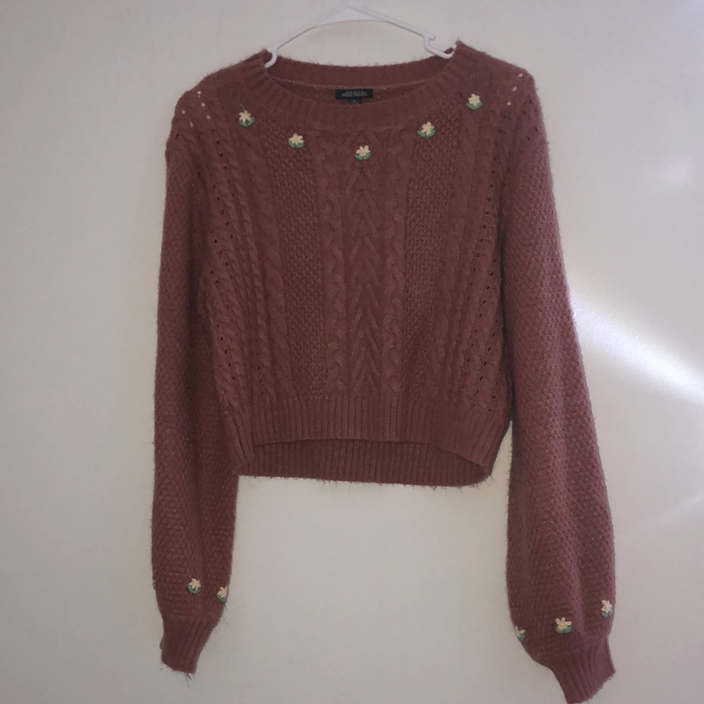 Brown sweater with yellow flowers